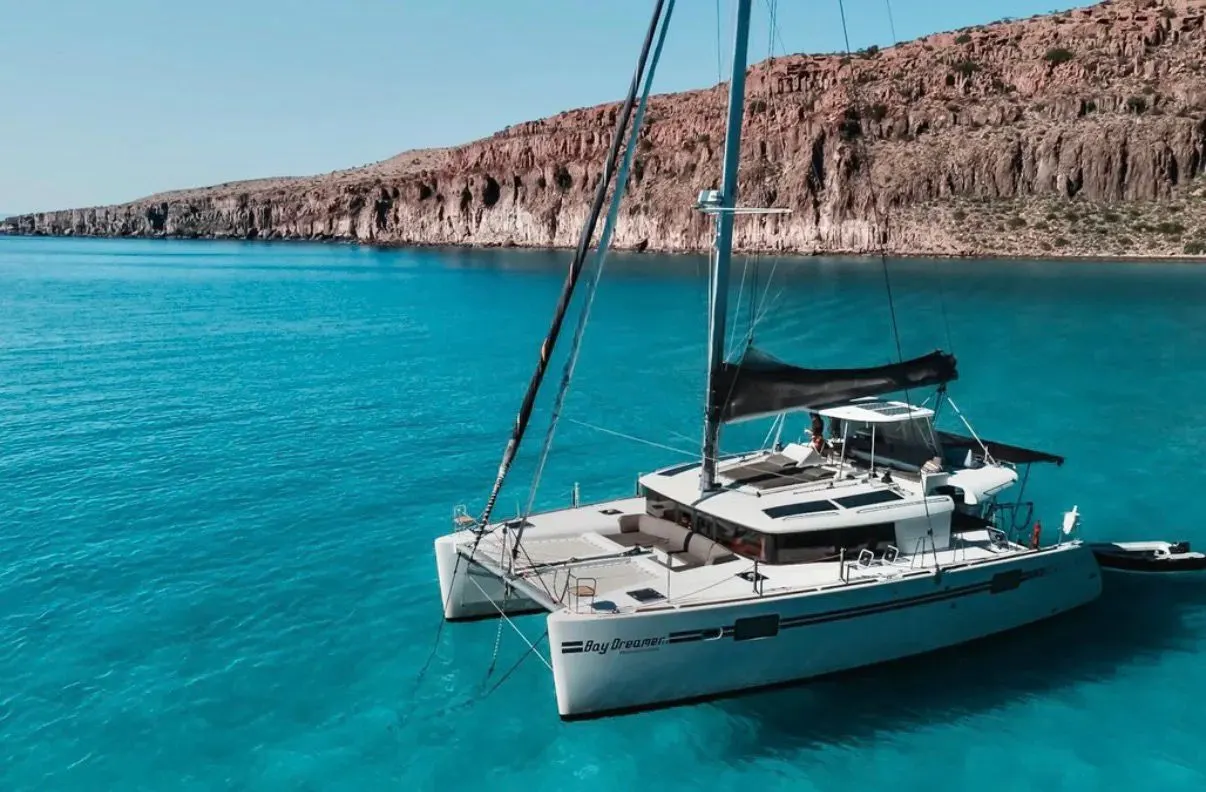 The Lagoon 450F catamaran at anchor