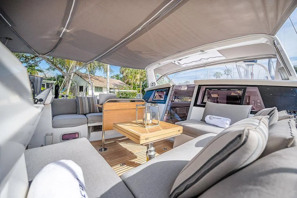 The cockpit lounge of the Beneteau Sense 55